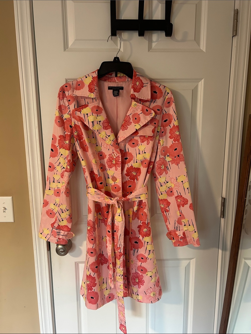 Apostrophe Pink Floral Belted Trench Coat